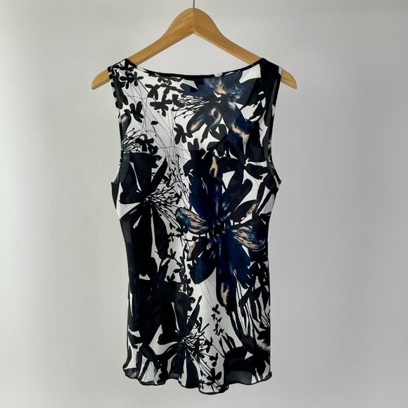 Spense Lightweight Silky Tank Top, Black/White Geometric Floral Print, Size L - Picture 8 of 11